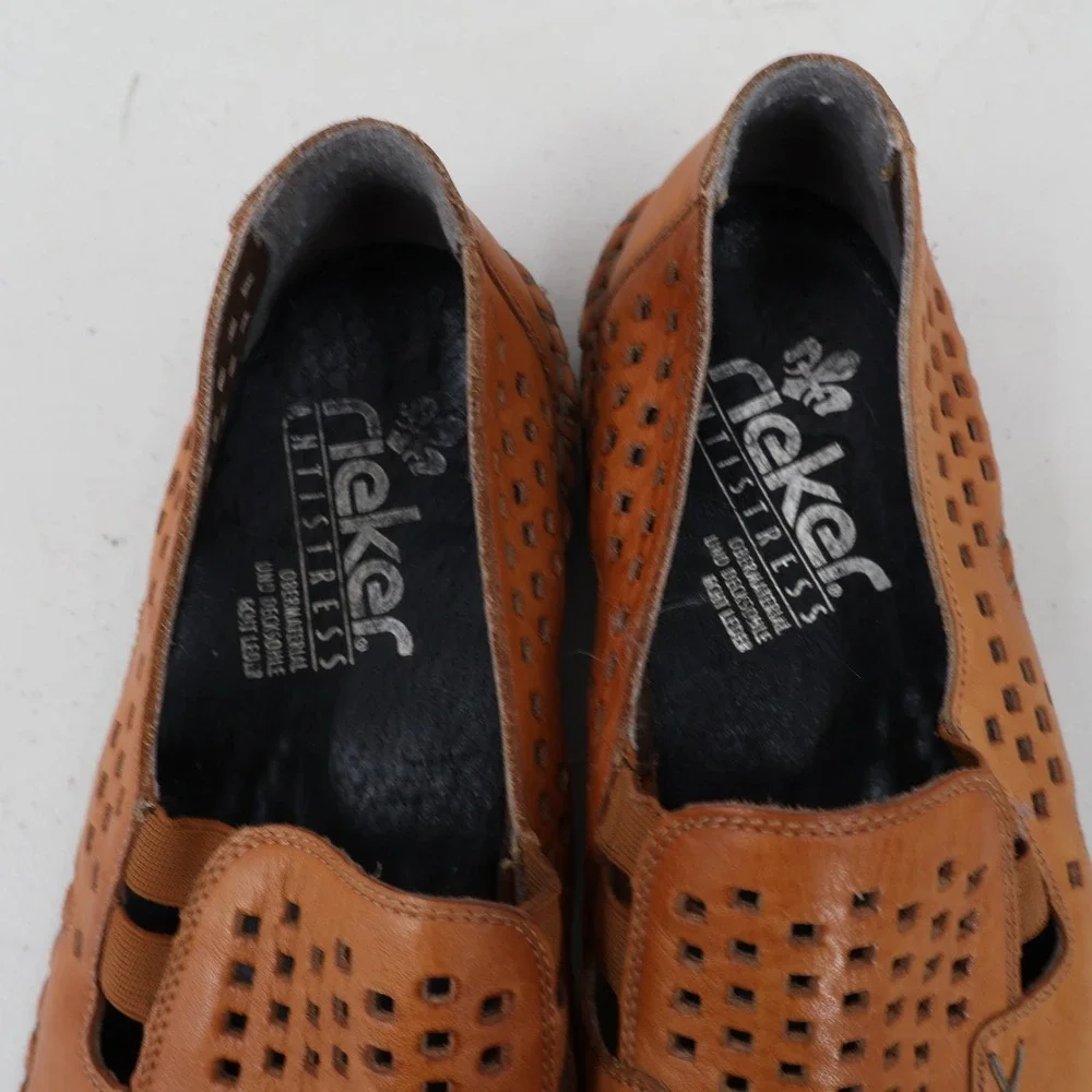 Rieker Antistress Loafers Women 42 Brown Leather Perforated Slip On Classic